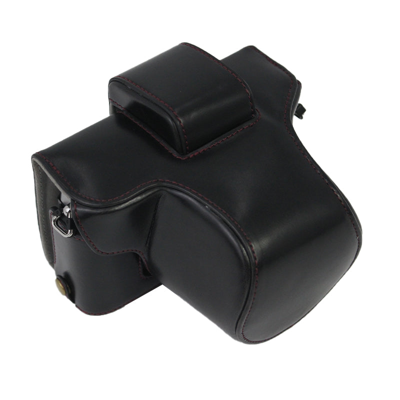 PU Leather Detachable Camera Bag Case Battery Opening Design Protective Cover with Lens Pouch and Shoulder Strap for Nikon Z fc 28mm - Black