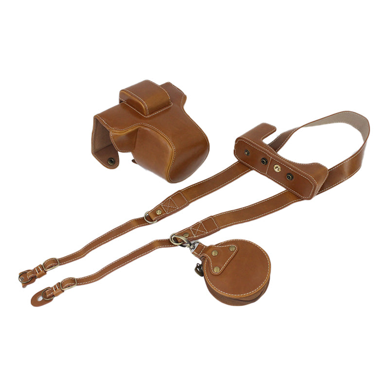 PU Leather Detachable Camera Bag Case Battery Opening Design Protective Cover with Lens Pouch and Shoulder Strap for Nikon Z fc 28mm - Brown