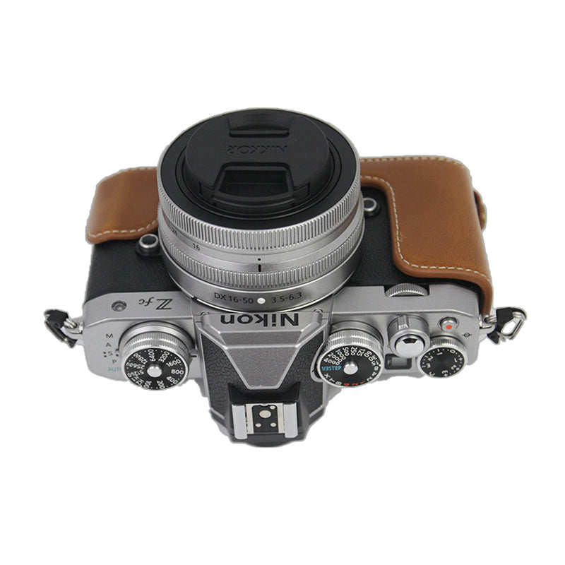 PU Leather Detachable Camera Bag Case Battery Opening Design Protective Cover with Lens Pouch and Shoulder Strap for Nikon Z fc 28mm - Brown