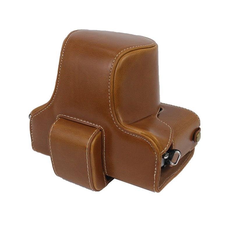 PU Leather Detachable Camera Bag Case Battery Opening Design Protective Cover with Lens Pouch and Shoulder Strap for Nikon Z fc 28mm - Brown