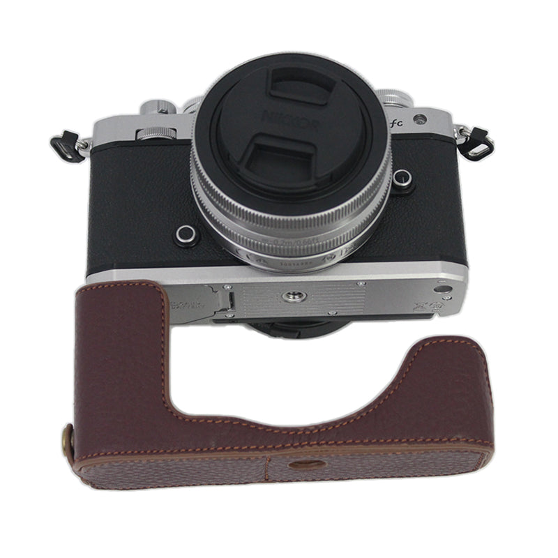 Genuine Leather Camera Bottom Case Protective Half Body Cover with Battery Opening for Nikon Z fc - Coffee