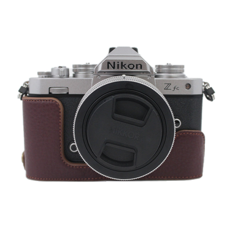 Genuine Leather Camera Bottom Case Protective Half Body Cover with Battery Opening for Nikon Z fc - Coffee