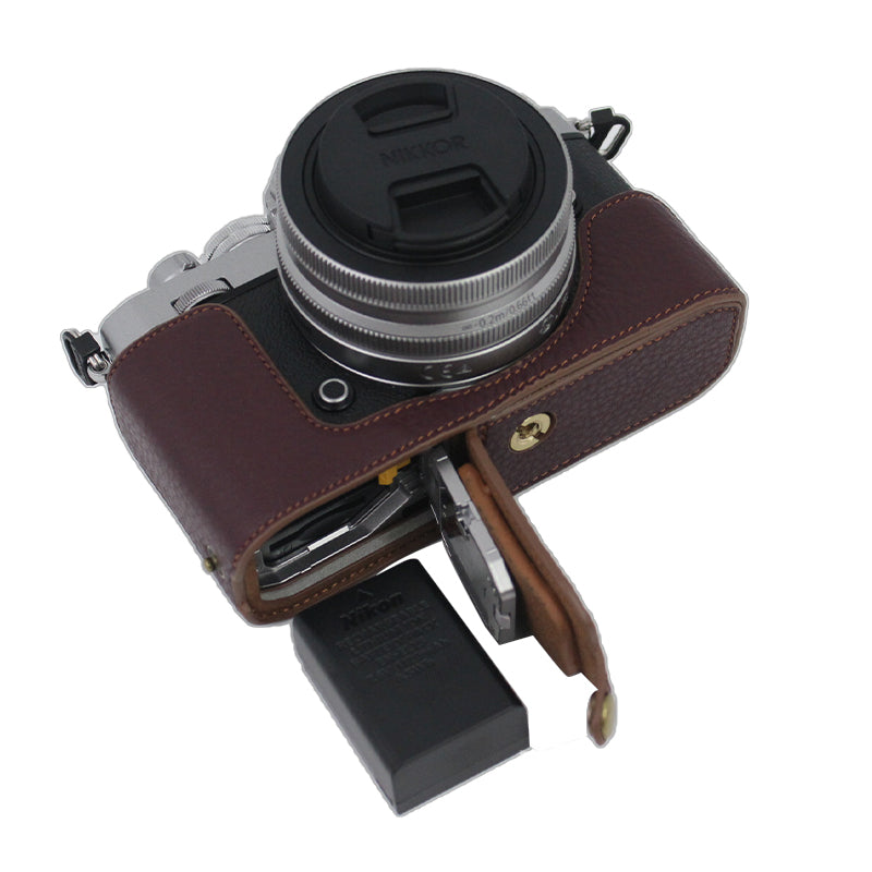 Genuine Leather Camera Bottom Case Protective Half Body Cover with Battery Opening for Nikon Z fc - Coffee