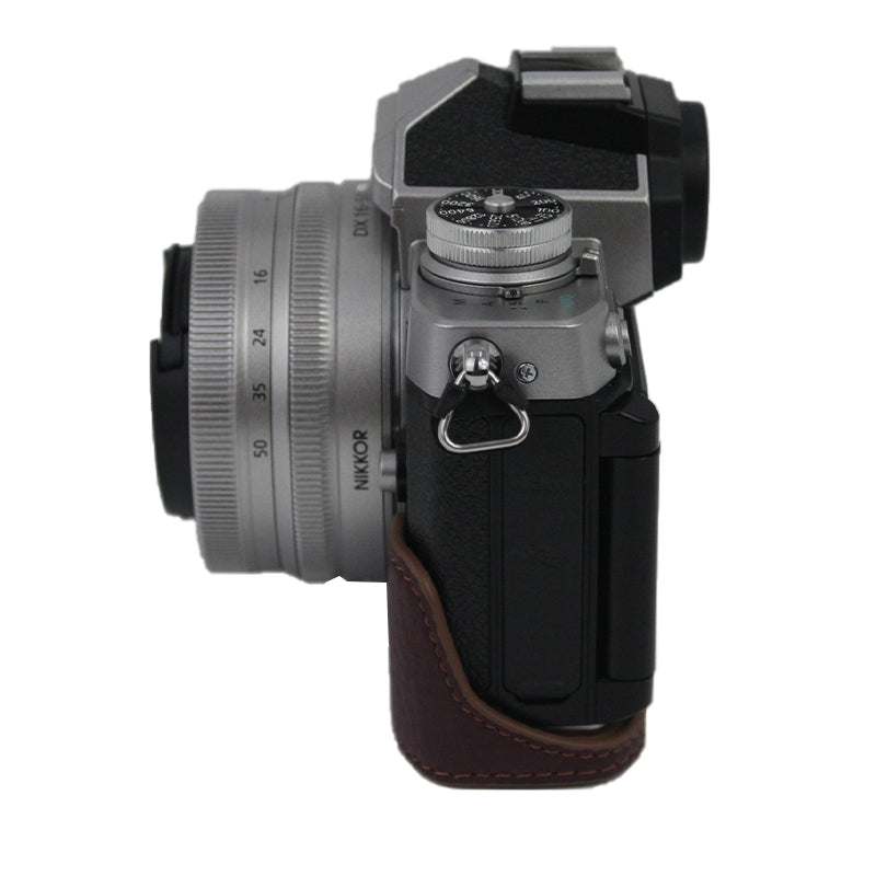 Genuine Leather Camera Bottom Case Protective Half Body Cover with Battery Opening for Nikon Z fc - Coffee