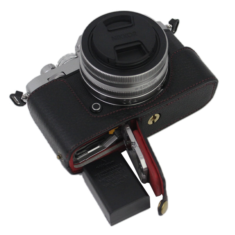 Genuine Leather Camera Bottom Case Protective Half Body Cover with Battery Opening for Nikon Z fc - Black