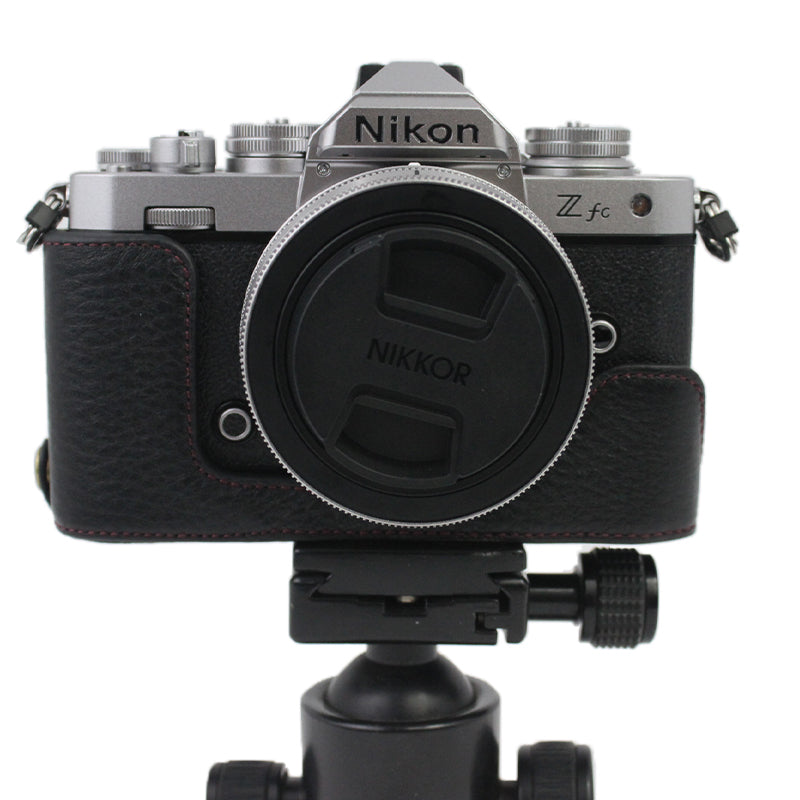 Genuine Leather Camera Bottom Case Protective Half Body Cover with Battery Opening for Nikon Z fc - Black
