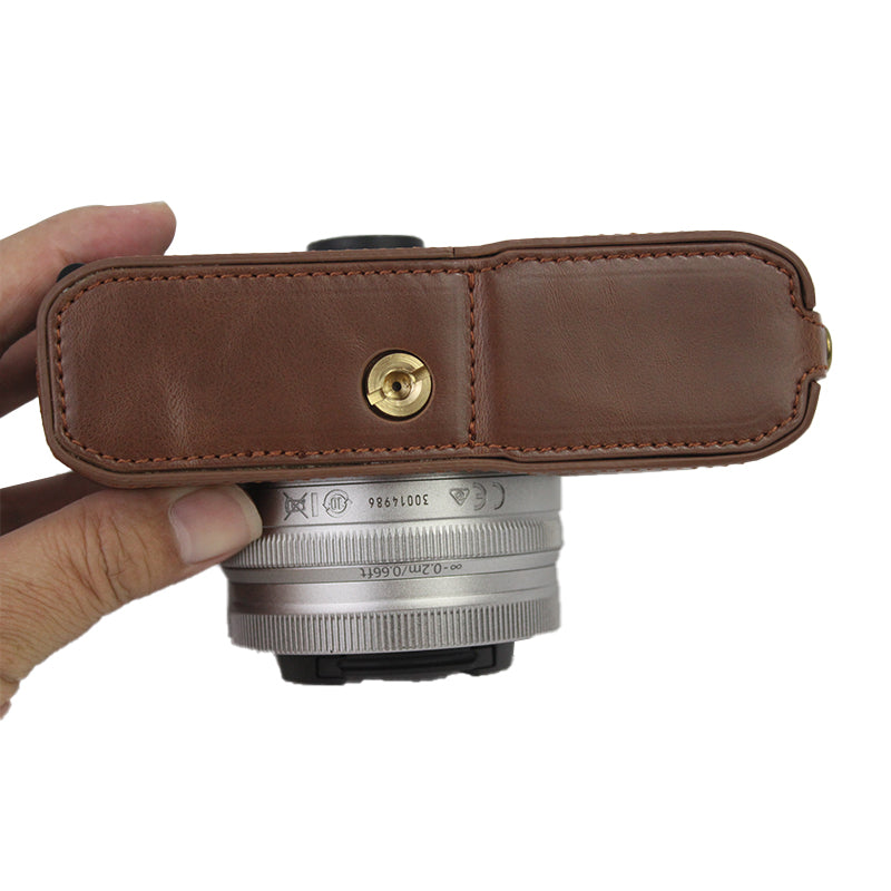 Camera Bag Bottom Case PU Leather Protective Half Body Cover with Battery Opening for Nikon Z fc - Coffee