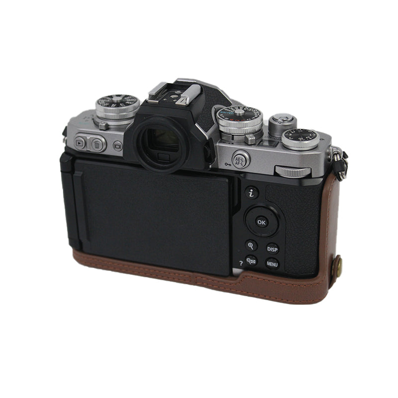 Camera Bag Bottom Case PU Leather Protective Half Body Cover with Battery Opening for Nikon Z fc - Coffee