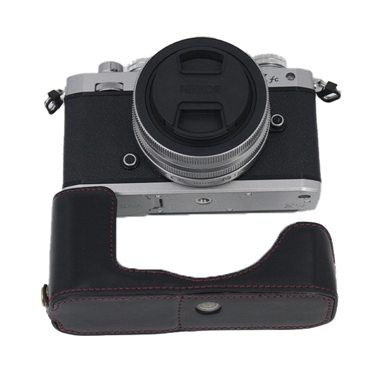 Camera Bag Bottom Case PU Leather Protective Half Body Cover with Battery Opening for Nikon Z fc - Black