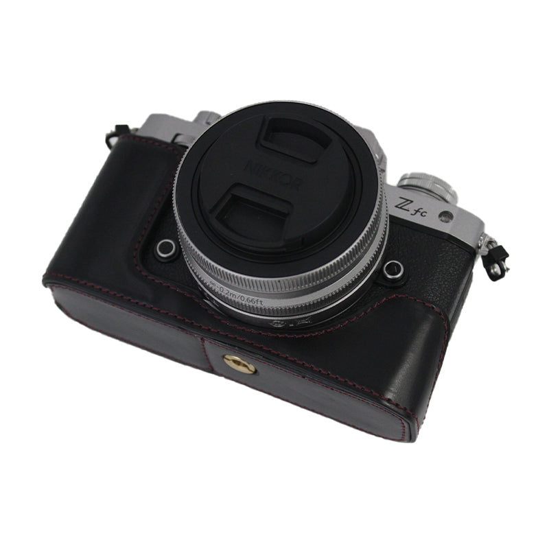 Camera Bag Bottom Case PU Leather Protective Half Body Cover with Battery Opening for Nikon Z fc - Black