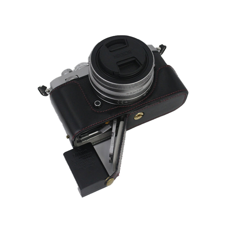 Camera Bag Bottom Case PU Leather Protective Half Body Cover with Battery Opening for Nikon Z fc - Black