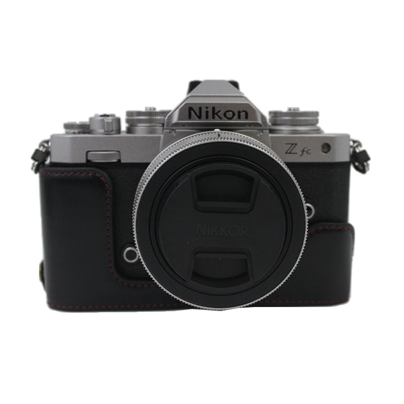 Camera Bag Bottom Case PU Leather Protective Half Body Cover with Battery Opening for Nikon Z fc - Black