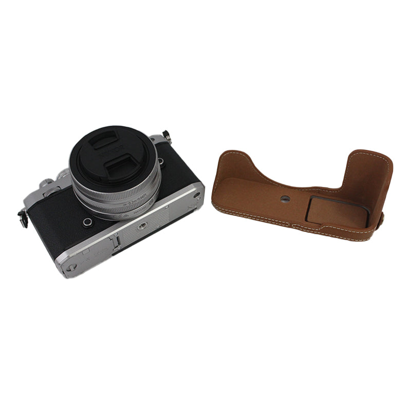 Camera Bag Bottom Case PU Leather Protective Half Body Cover with Battery Opening for Nikon Z fc - Brown