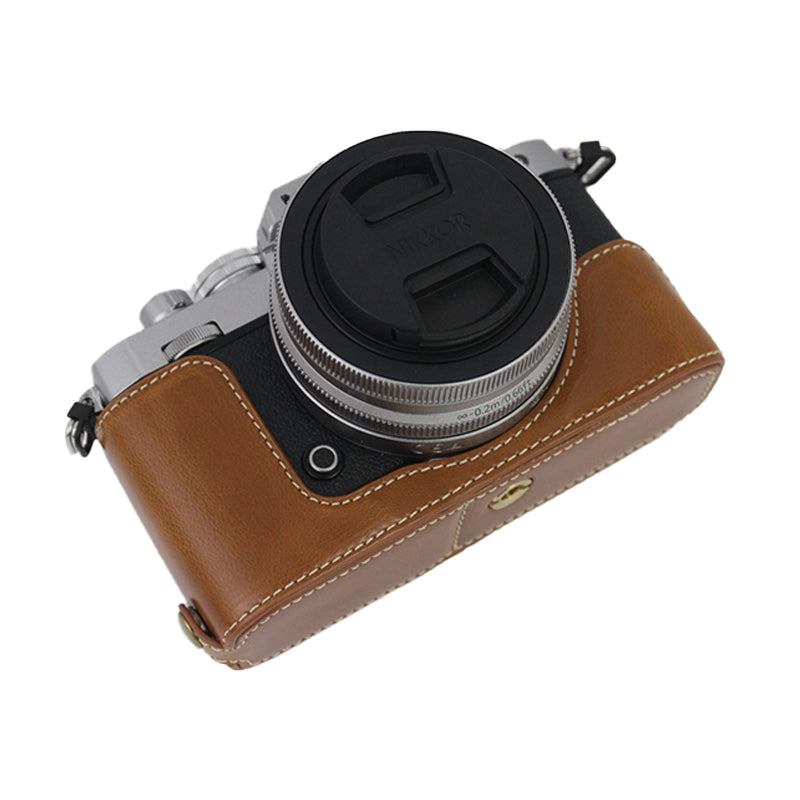 Camera Bag Bottom Case PU Leather Protective Half Body Cover with Battery Opening for Nikon Z fc - Brown