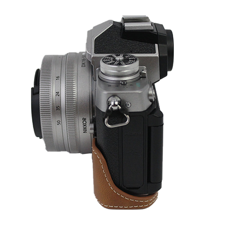 Camera Bag Bottom Case PU Leather Protective Half Body Cover with Battery Opening for Nikon Z fc - Brown