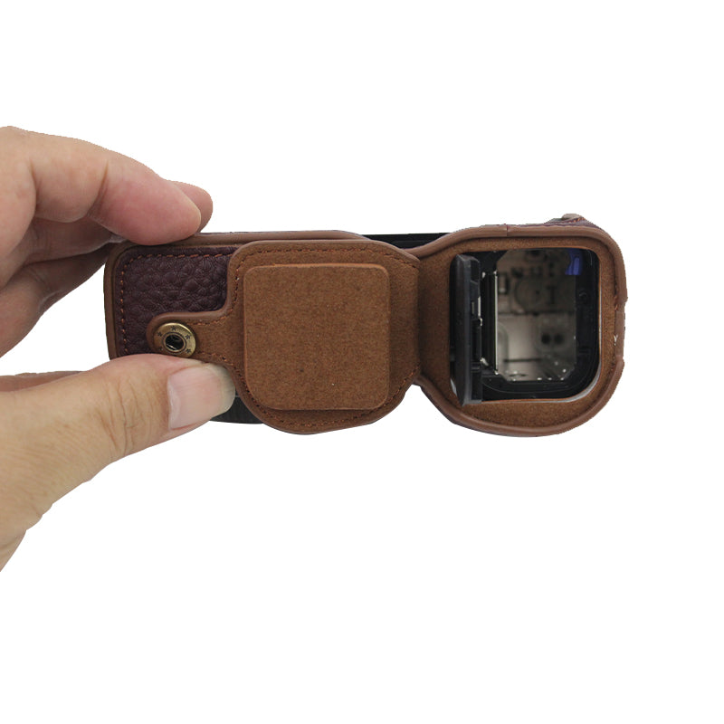 Genuine Leather Camera Bottom Case Protective Half Body Cover with Battery Opening for Sony ZV-E10 - Coffee