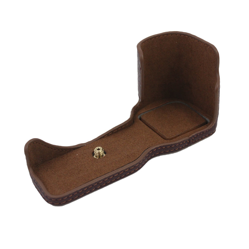 Genuine Leather Camera Bottom Case Protective Half Body Cover with Battery Opening for Sony ZV-E10 - Coffee