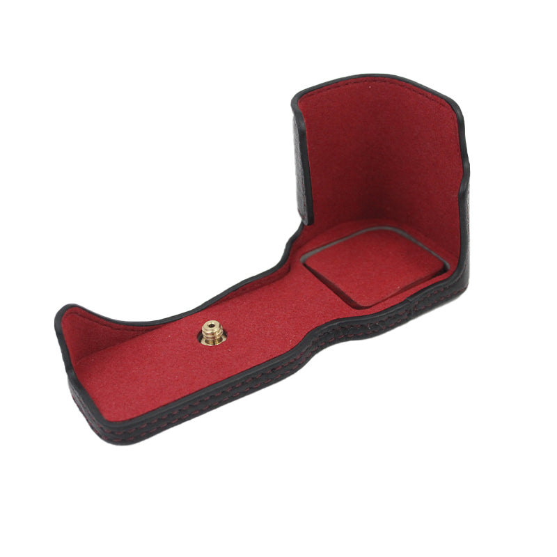 Genuine Leather Camera Bottom Case Protective Half Body Cover with Battery Opening for Sony ZV-E10 - Black