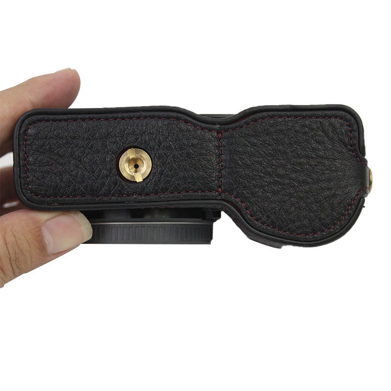 Genuine Leather Camera Bottom Case Protective Half Body Cover with Battery Opening for Sony ZV-E10 - Black