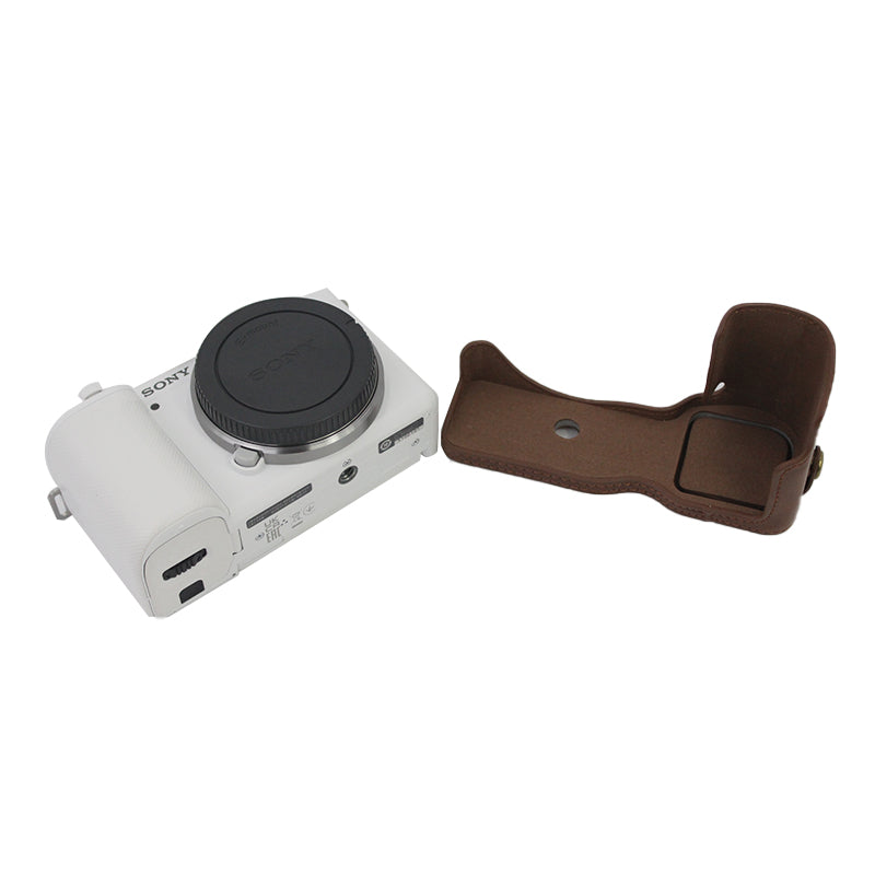 Camera Bottom Case Bag PU Leather Protective Half Body Cover with Battery Opening for Sony ZV-E10 - Coffee