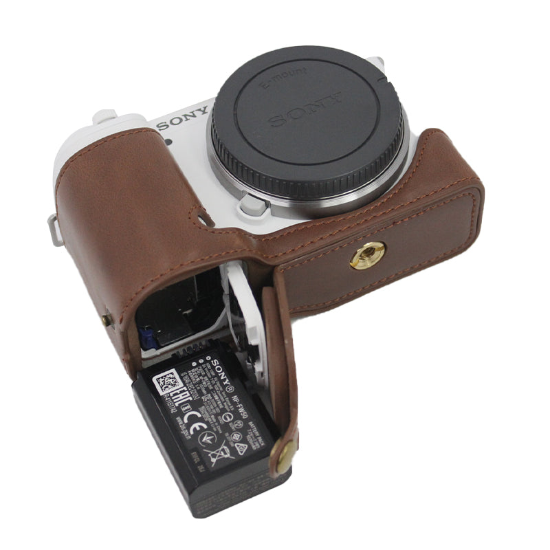 Camera Bottom Case Bag PU Leather Protective Half Body Cover with Battery Opening for Sony ZV-E10 - Coffee