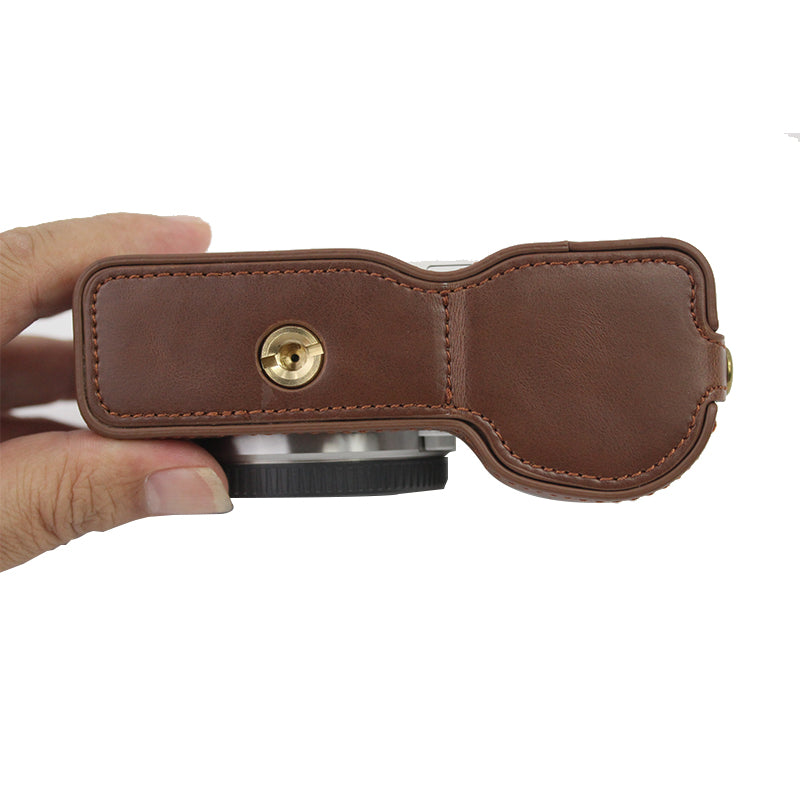 Camera Bottom Case Bag PU Leather Protective Half Body Cover with Battery Opening for Sony ZV-E10 - Coffee