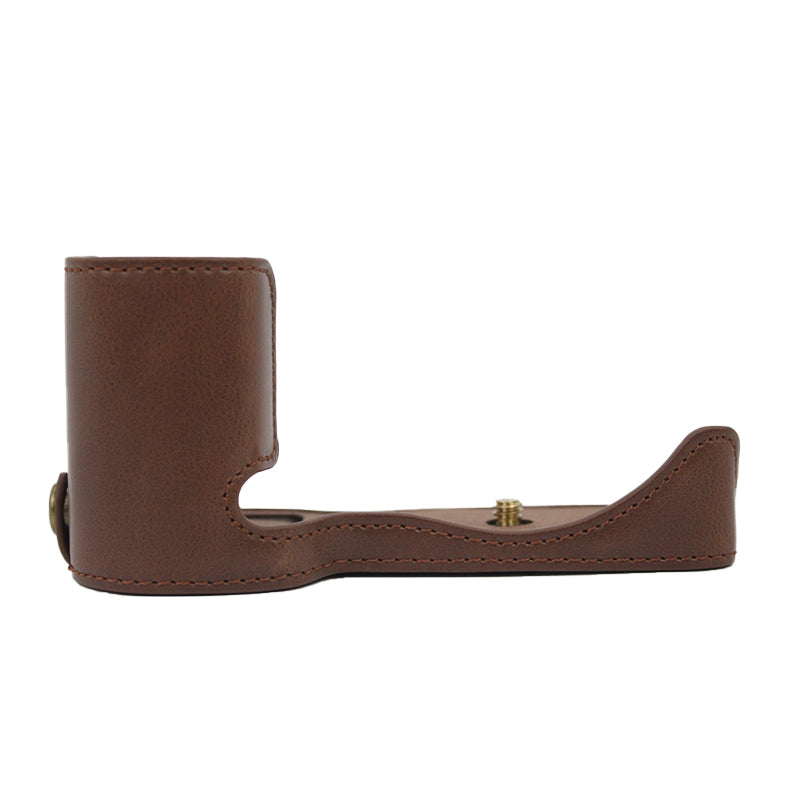 Camera Bottom Case Bag PU Leather Protective Half Body Cover with Battery Opening for Sony ZV-E10 - Coffee