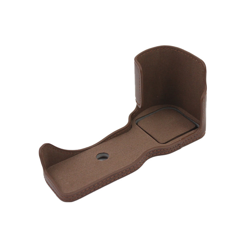 Camera Bottom Case Bag PU Leather Protective Half Body Cover with Battery Opening for Sony ZV-E10 - Coffee