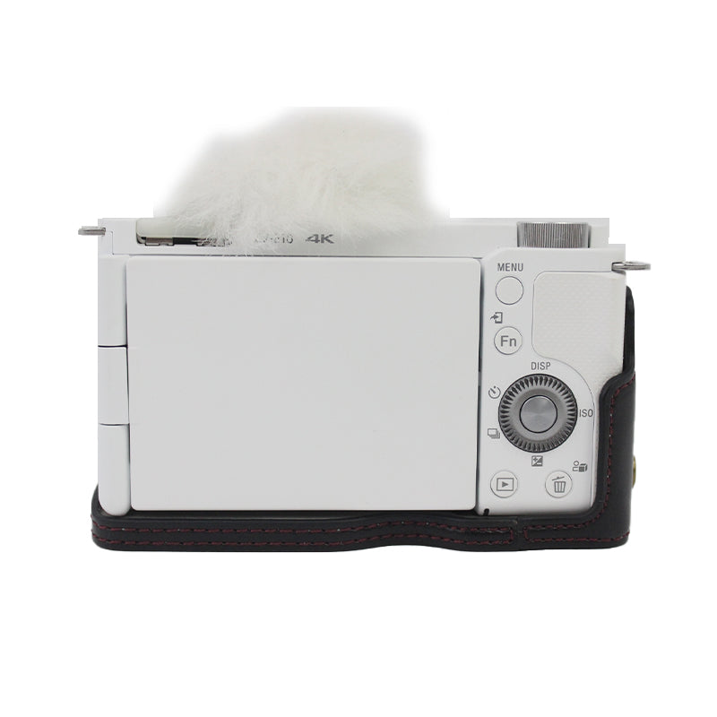 Camera Bottom Case Bag PU Leather Protective Half Body Cover with Battery Opening for Sony ZV-E10 - Black