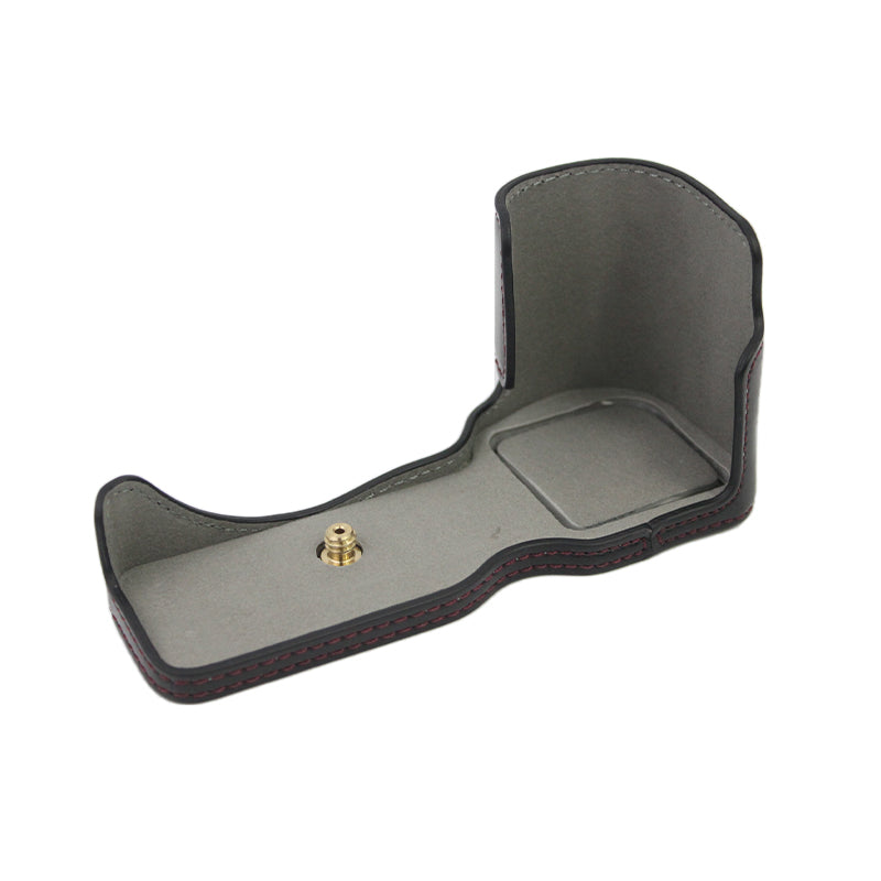 Camera Bottom Case Bag PU Leather Protective Half Body Cover with Battery Opening for Sony ZV-E10 - Black