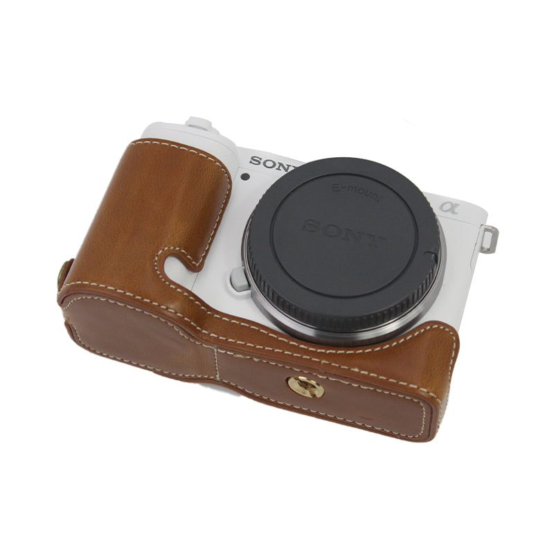 Camera Bottom Case Bag PU Leather Protective Half Body Cover with Battery Opening for Sony ZV-E10 - Brown