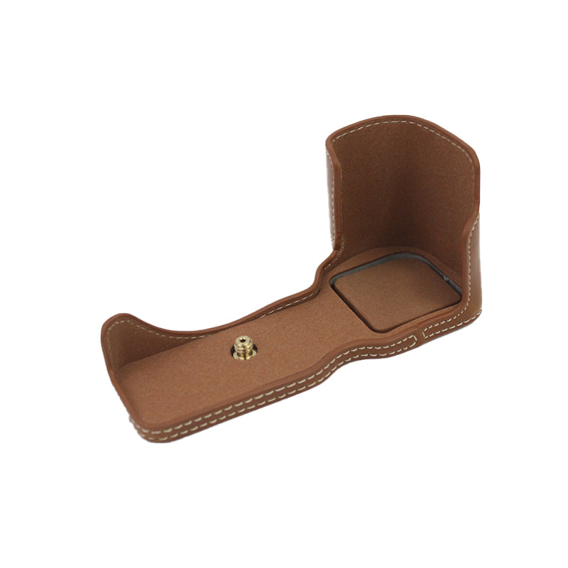 Camera Bottom Case Bag PU Leather Protective Half Body Cover with Battery Opening for Sony ZV-E10 - Brown