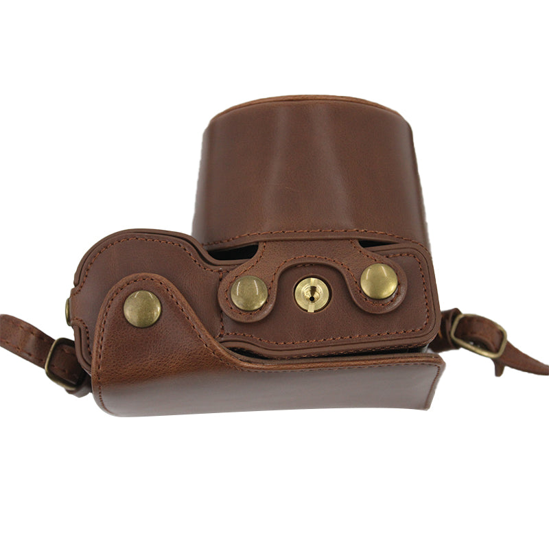 PU Leather Detachable Camera Bag Battery Opening Design Protective Case Cover with Accessories Pouch Shoulder Strap for Sony ZV-E10 - Coffee