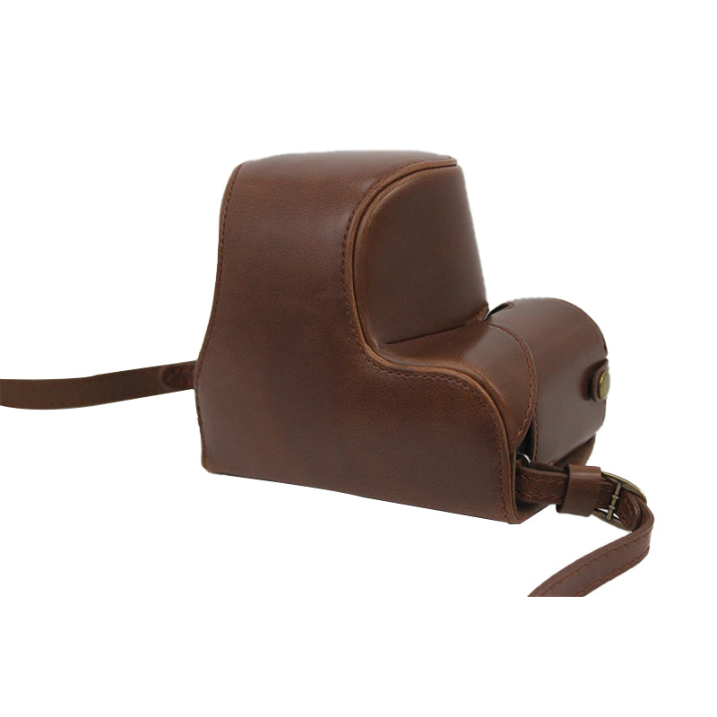 PU Leather Detachable Camera Bag Battery Opening Design Protective Case Cover with Accessories Pouch Shoulder Strap for Sony ZV-E10 - Coffee