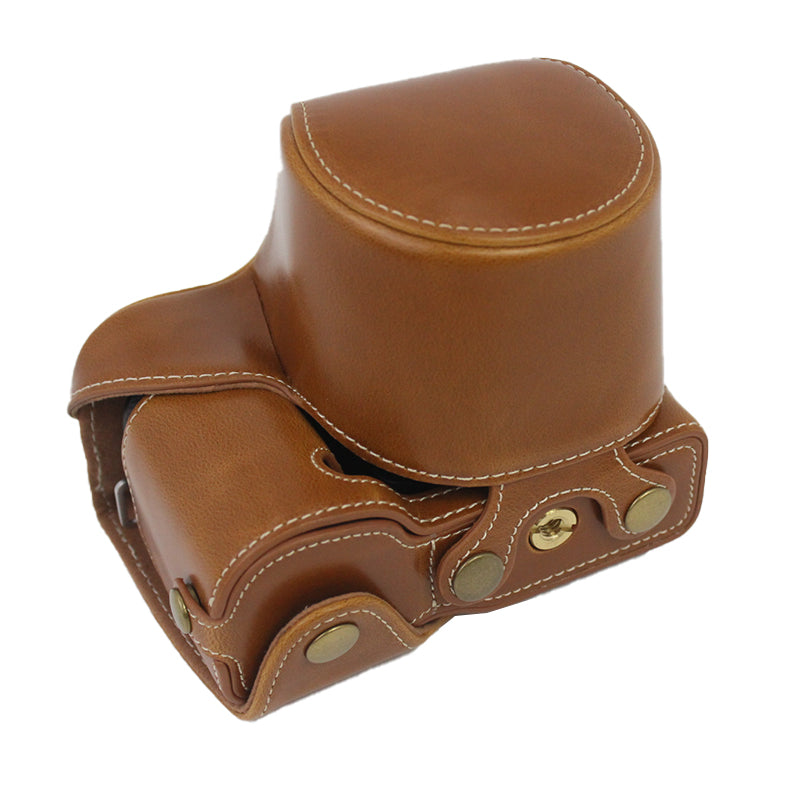 PU Leather Detachable Camera Bag Battery Opening Design Protective Case Cover with Accessories Pouch Shoulder Strap for Sony ZV-E10 - Brown