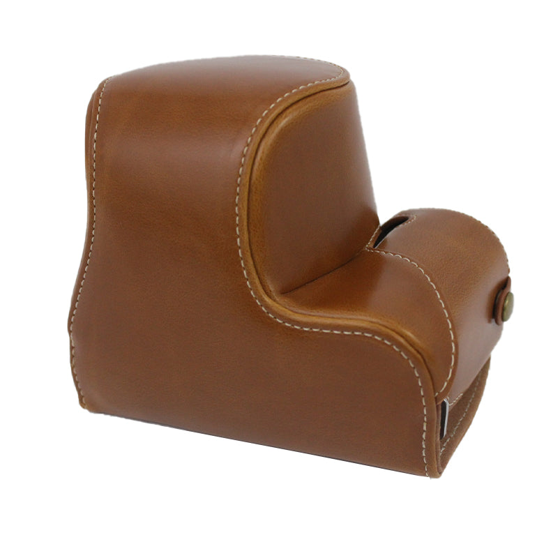 PU Leather Detachable Camera Bag Battery Opening Design Protective Case Cover with Accessories Pouch Shoulder Strap for Sony ZV-E10 - Brown