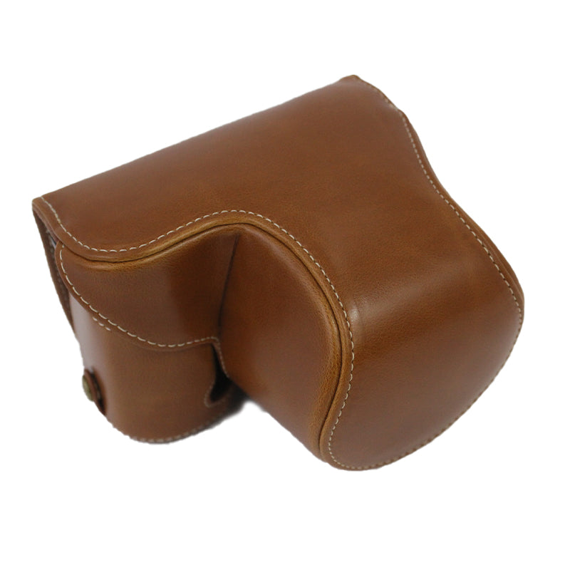 PU Leather Detachable Camera Bag Battery Opening Design Protective Case Cover with Accessories Pouch Shoulder Strap for Sony ZV-E10 - Brown