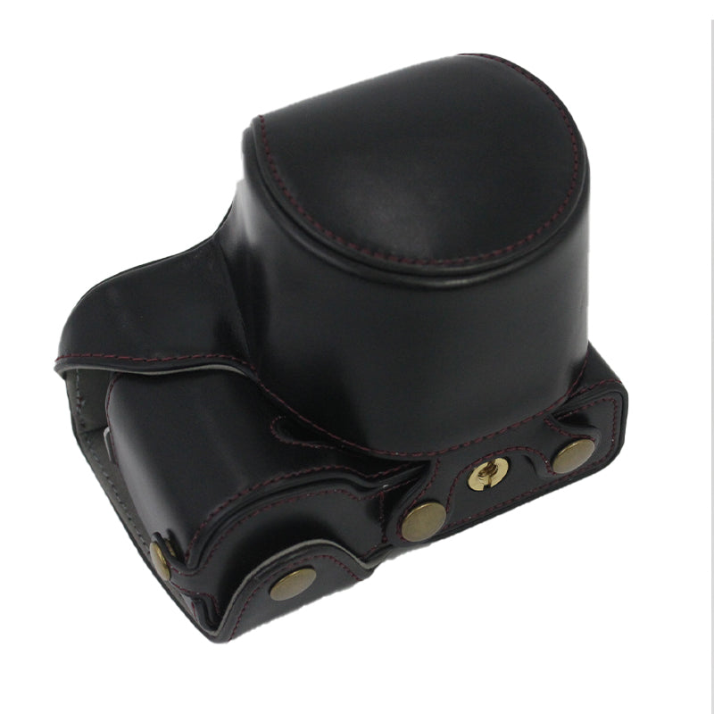 PU Leather Detachable Camera Bag Battery Opening Design Protective Case Cover with Accessories Pouch Shoulder Strap for Sony ZV-E10 - Black