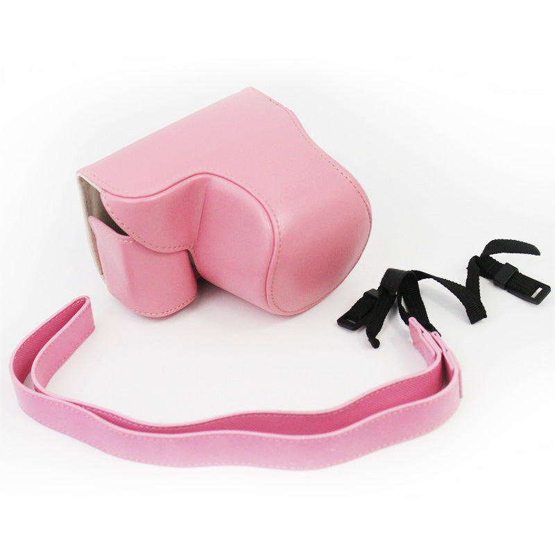Vintage PU Leather Case Lens Body Protector Cover with Shoulder Strap for Sony ZVE10 ZV-E10 - Pink