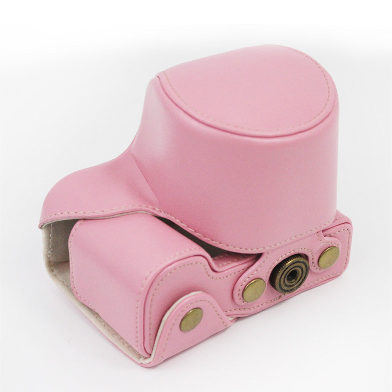 Vintage PU Leather Case Lens Body Protector Cover with Shoulder Strap for Sony ZVE10 ZV-E10 - Pink