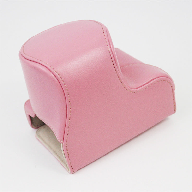 Vintage PU Leather Case Lens Body Protector Cover with Shoulder Strap for Sony ZVE10 ZV-E10 - Pink