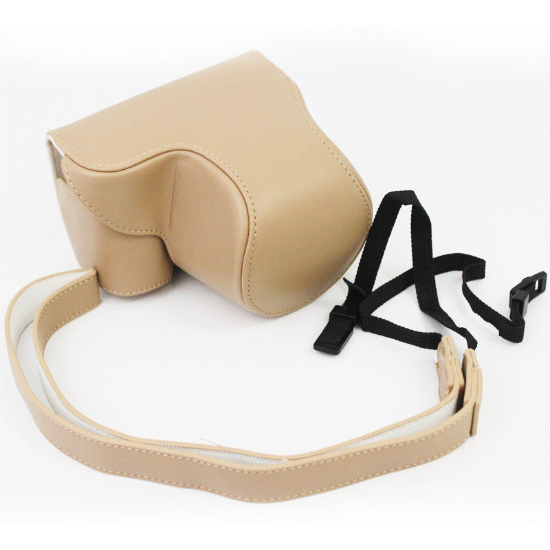 Vintage PU Leather Case Lens Body Protector Cover with Shoulder Strap for Sony ZVE10 ZV-E10 - Khaki