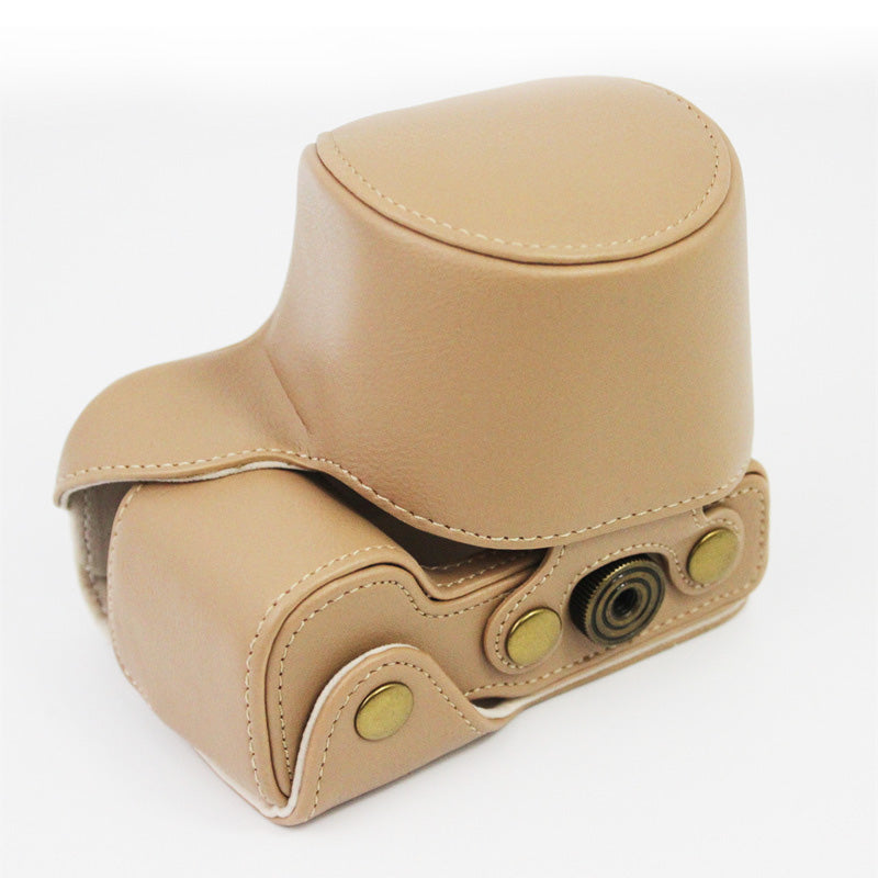 Vintage PU Leather Case Lens Body Protector Cover with Shoulder Strap for Sony ZVE10 ZV-E10 - Khaki