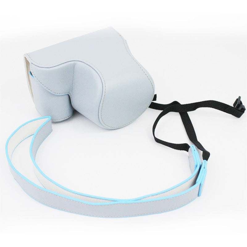 Vintage PU Leather Case Lens Body Protector Cover with Shoulder Strap for Sony ZVE10 ZV-E10 - Blue