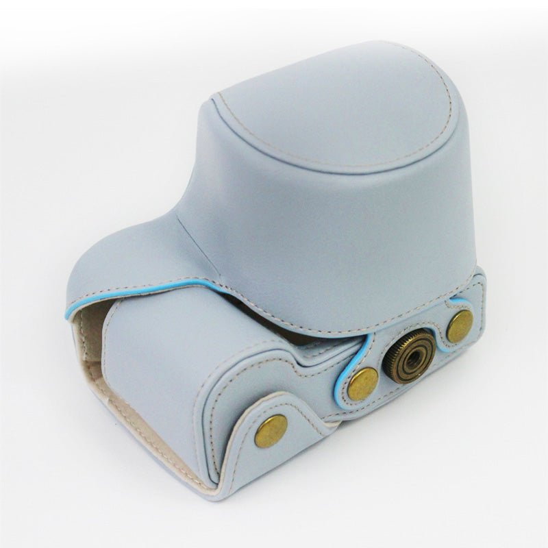 Vintage PU Leather Case Lens Body Protector Cover with Shoulder Strap for Sony ZVE10 ZV-E10 - Blue