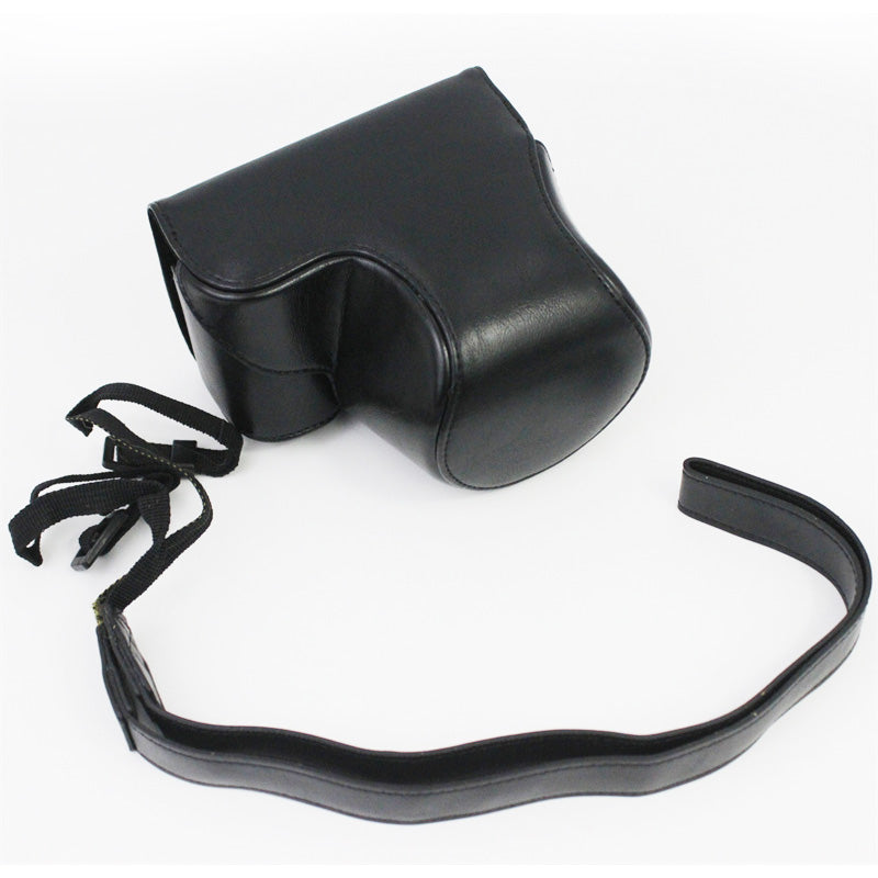 Vintage PU Leather Case Lens Body Protector Cover with Shoulder Strap for Sony ZVE10 ZV-E10 - Black