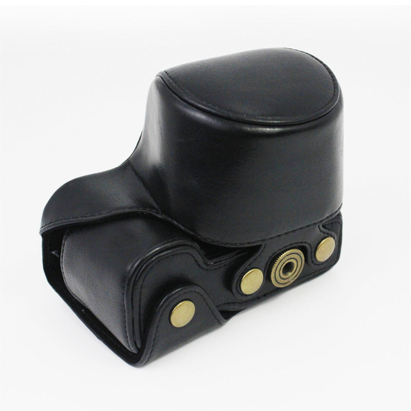 Vintage PU Leather Case Lens Body Protector Cover with Shoulder Strap for Sony ZVE10 ZV-E10 - Black