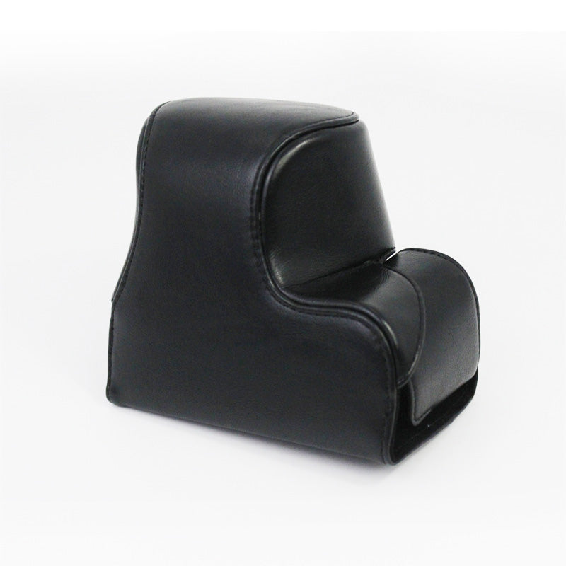 Vintage PU Leather Case Lens Body Protector Cover with Shoulder Strap for Sony ZVE10 ZV-E10 - Black