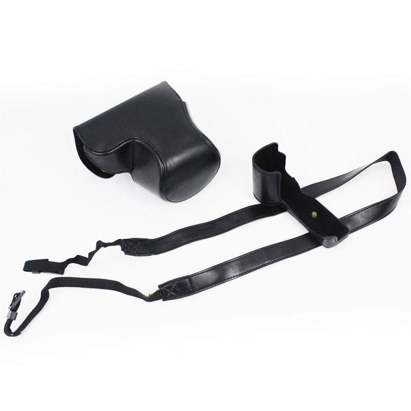 Vintage PU Leather Case Lens Body Protector Cover with Shoulder Strap for Sony ZVE10 ZV-E10 - Black