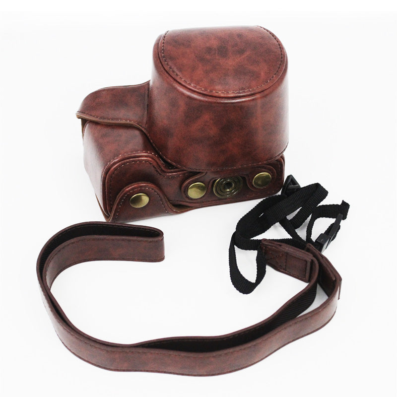 Vintage PU Leather Case Lens Body Protector Cover with Shoulder Strap for Sony ZVE10 ZV-E10 - Coffee